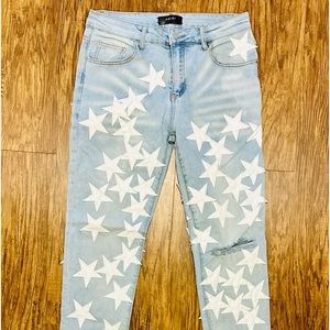 Amiri Chemist White Leather Star Skinny Jeans
